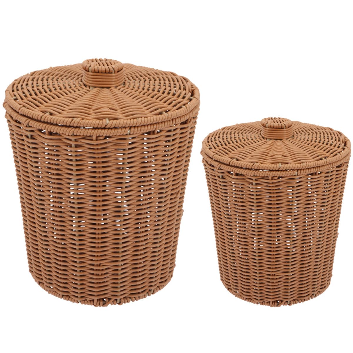 BETOOKY Cestini Portaoggetti in Plastica PP con Coperchio Set 2 Pezzi Design Finto Rattan Intrecciato Multiuso per Soggiorno e Casa Contenitori per Rifiuti e Articoli Vari Resistenti