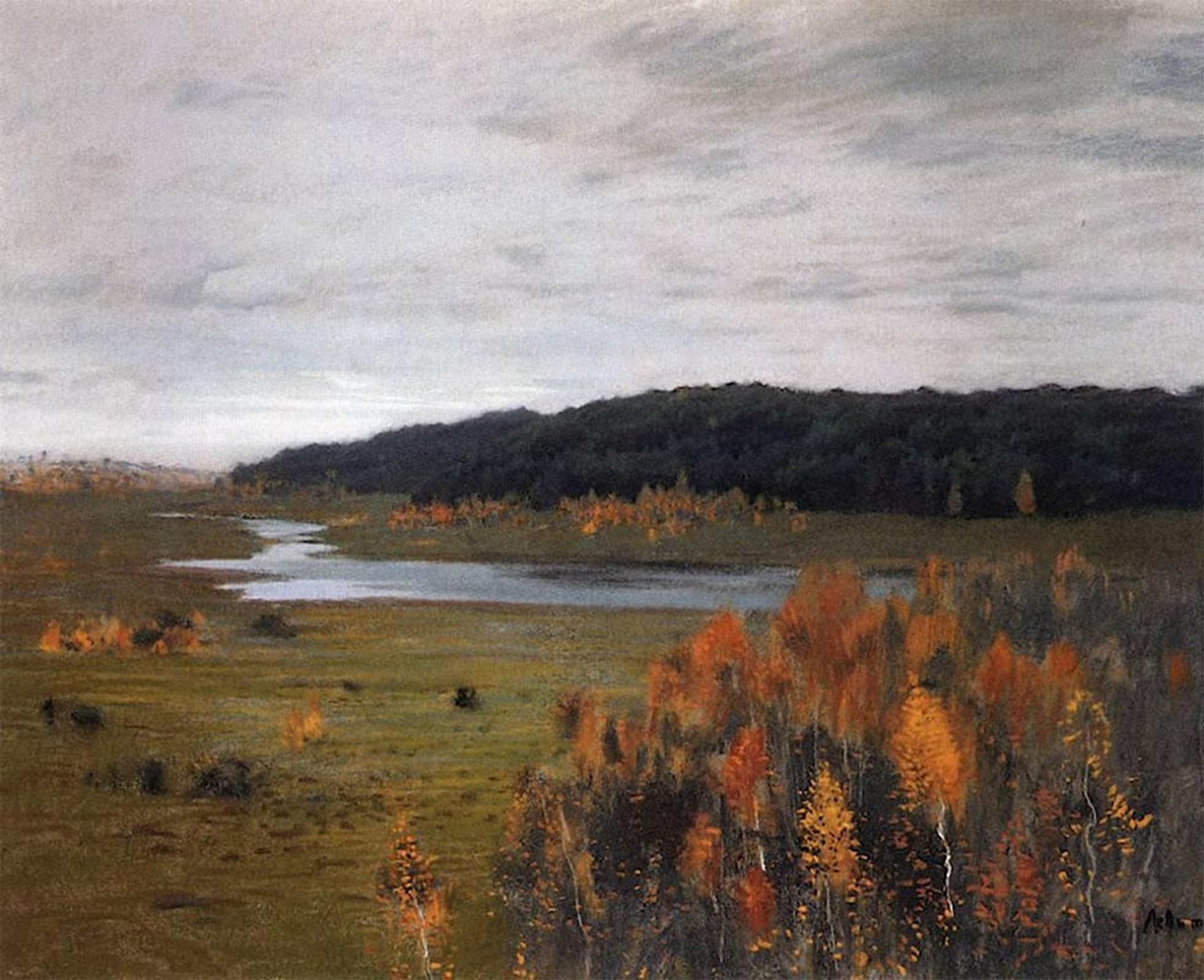 Artxlxxbn No Frame Famous Art Print Poster Vintage Wall Art The Valley Of The River. Autumn By Isaac Levitan Canvas Art Poster For Home Decor 60X90cm