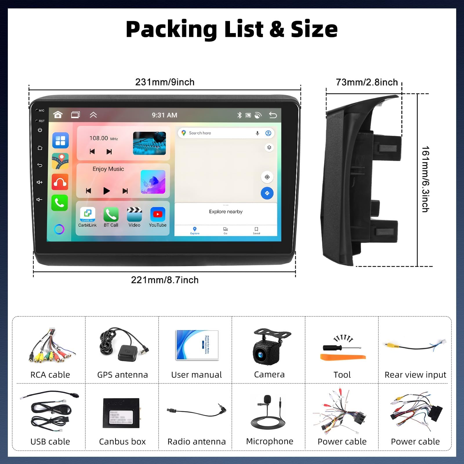 6+128G 8Core Autoradio Android 15 per FIAT Ducato 2010/Citroën Jumper/Peugeot Boxer, Schermo Tactile 9" Radio con Wireless Carplay Android Auto MirrorLink WiFi BT GPS FM RDS EQ DSP+Retrocamera Auto