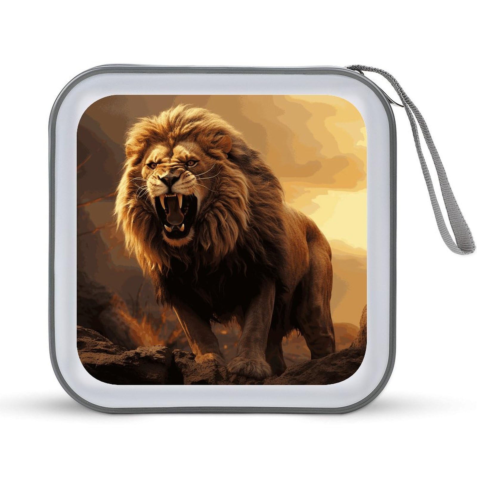 VstaDank Angry Roaring Lion CD Case with Hand Strap Lightweight DVD Wallet Holder 40 Capacity CD/DVD Case Wallet Protective CD Wallet CD/DVD Portable Storage Binder for Car Home Office