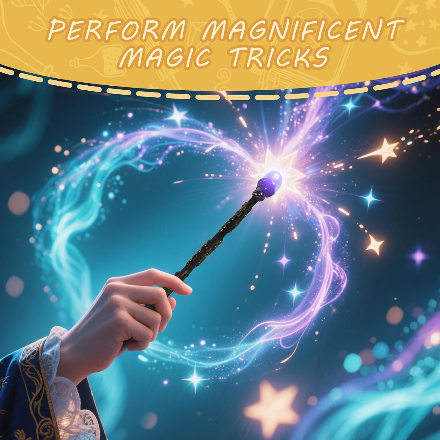 Rich Boxer Magic Wand for Kids with Purple Crystal Gemstone Wooden Wand Fairy Witches Wizards Wands Cosplay Costume Party Accessories Birthday Halloween Toys Decor Gift