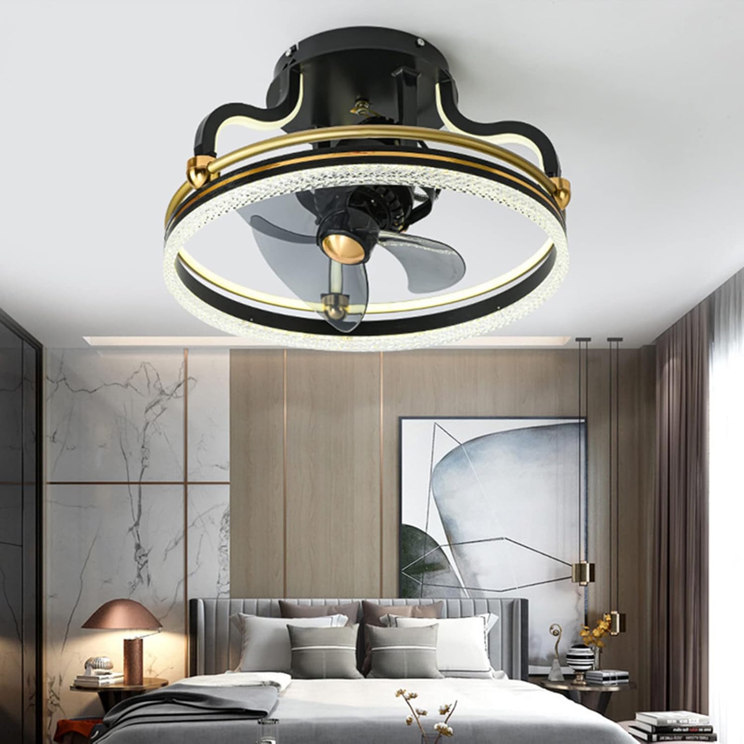 YUEGOO Ceiling Fans with Lamps,Modern Led Ceiling Light with Fan,72W Dimmable Ceiling Fan Lights with Remote Control,3 Wind Speeds,3Rd Gear Shaking Head,Ceiling Lamp Fan for Bedroom Child Room/Style 4