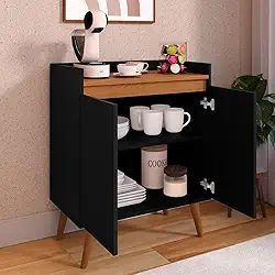 Armário Aparador Cantinho Do Café Buffet 2 Portas Com Prateleira (Preto/Freijó)
