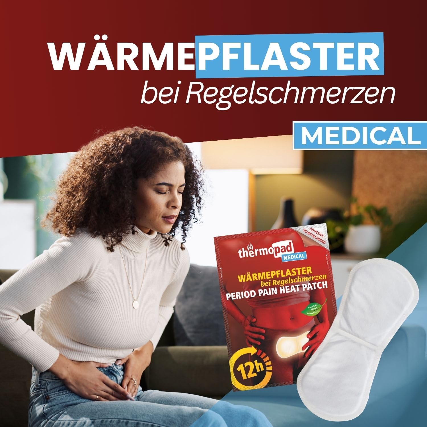 THERMOPAD Medical – 5, 10 o 30 parches térmicos médicos – 12 horas de calor para aliviar los dolores menstruales/tensión muscular (30 unidades)