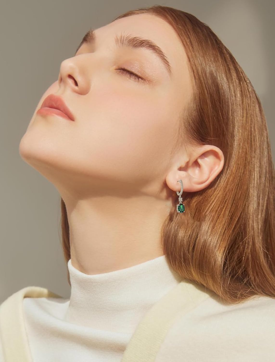 Oval Hoop Earrings 925 Sterling Silver Dangle Drop Earring Birthstone Jewelry for Women