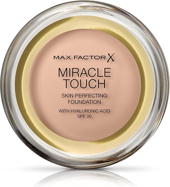 Max Factor Miracle Touch Perfecting Foundation, 40 Creamy Ivory, Full Coverage and Moisturising Effect with Hyaluronic Acid and SPF 30 Formula, 11.5 g