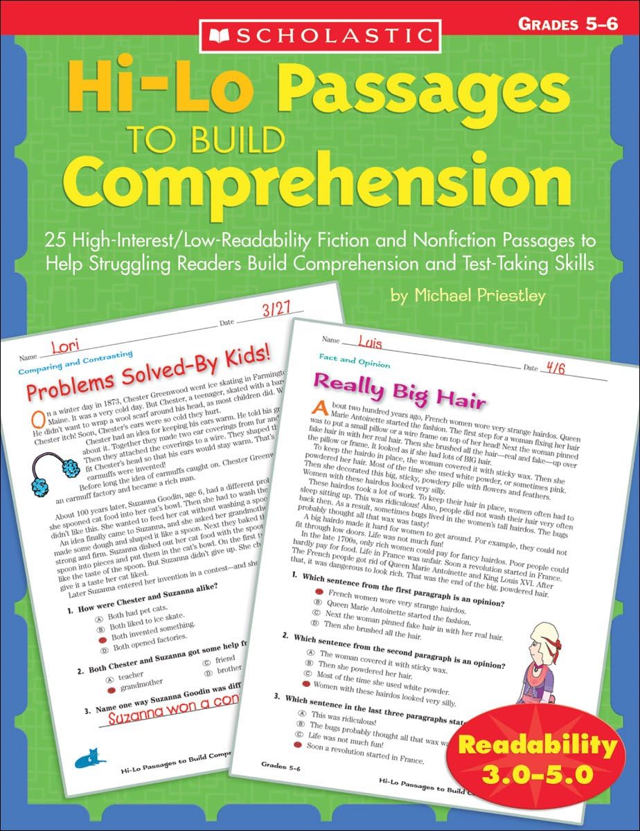 Hi/lo Passages To Build Reading Comprehension Grades 5-6: 25 High-Interest/Low Readability Fiction and Nonfiction Passages to Help Struggling Readers Build Comprehension and Test-Taking Skills