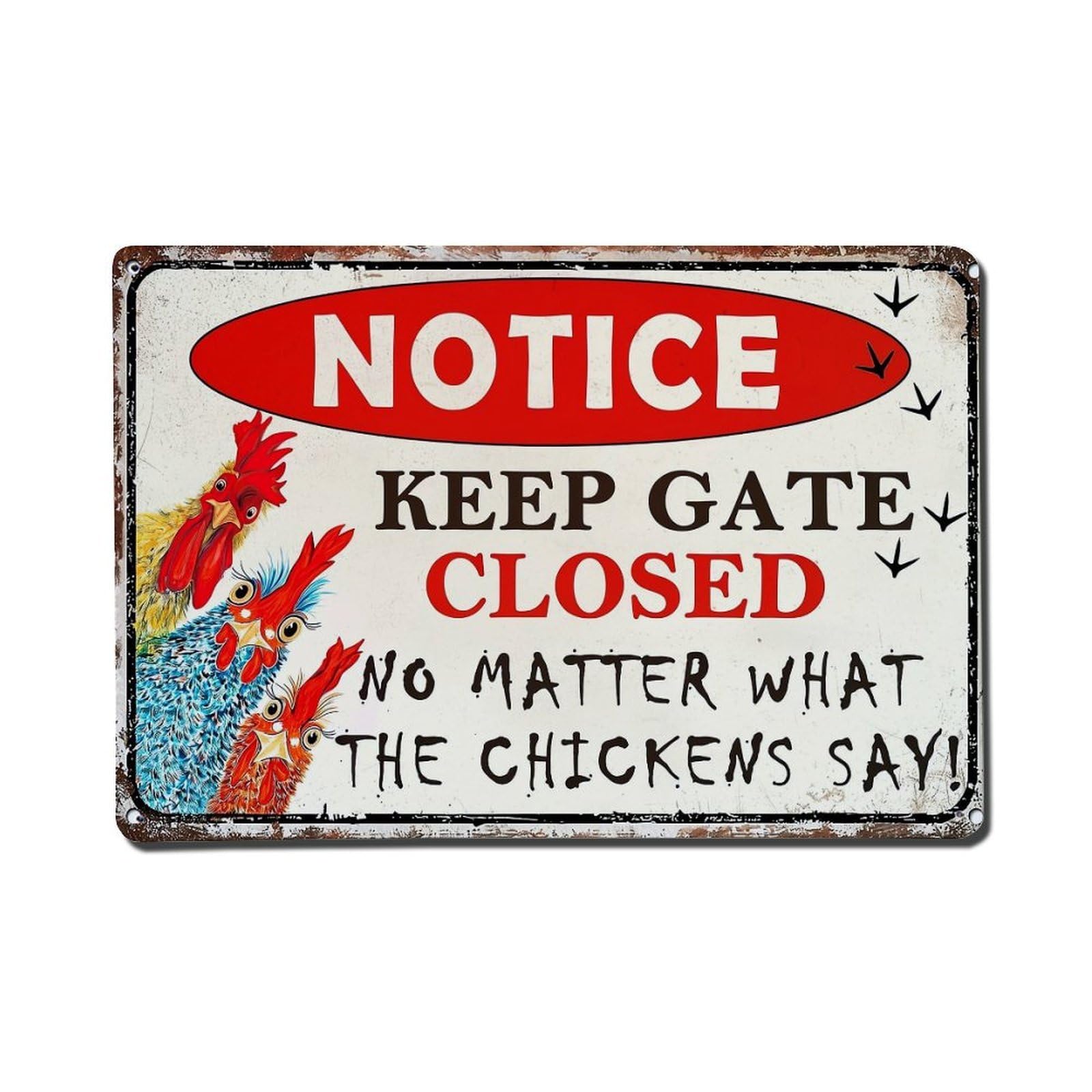 Nestemfo Vintage Notice Keep Gate Closed Chickens Tin Sign Metal Sign, Living Room,Bar, Home, Bedroom Wall Decor,Retro Metal Poster 8X12 Inches