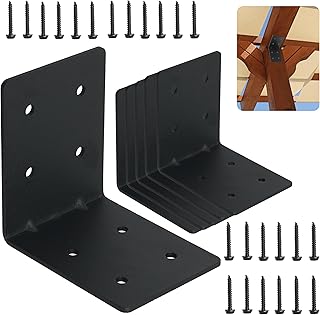 6-Pack 4"x4"x3-1/8 Heavy Duty Steel Corner Bracket, L Right Angle Bracket, Thickness 0.11"(3mm), Metal Corner Brace for Metal Joint Timber Connector Shelves Wood Furniture Support, with 48 Screws
