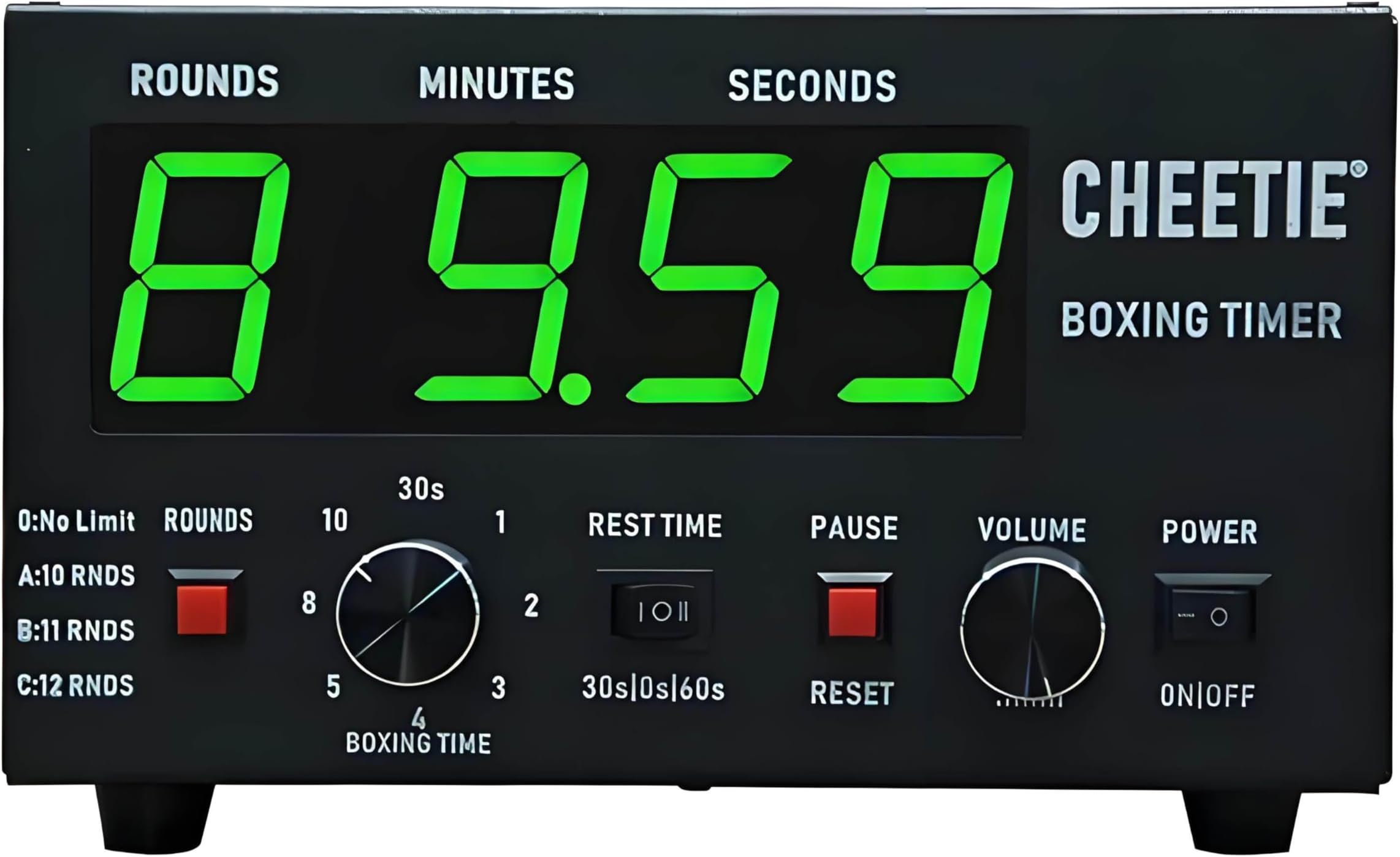 Boxing Interval Timer with LED Display - 1-12 Challenge Rounds, Adjustable Buzzer, 30 Sec to 10 Min Workout, 0/30/60 Sec Rest Period