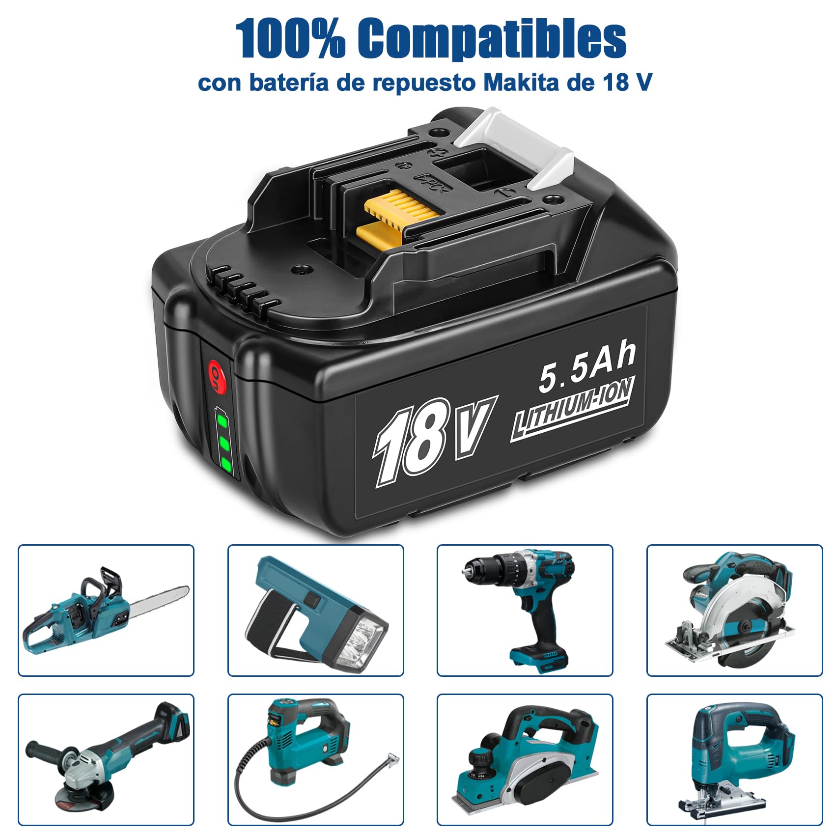 KUNLUN 2 Piezas 18V 5.5Ah Batería de Repuesto Compatible para Makita 18V Baterías Litio BL1850 BL1830 BL1840 BL1860 BL1815 BL1820 LXT-400 Herramientas Inalámbricas