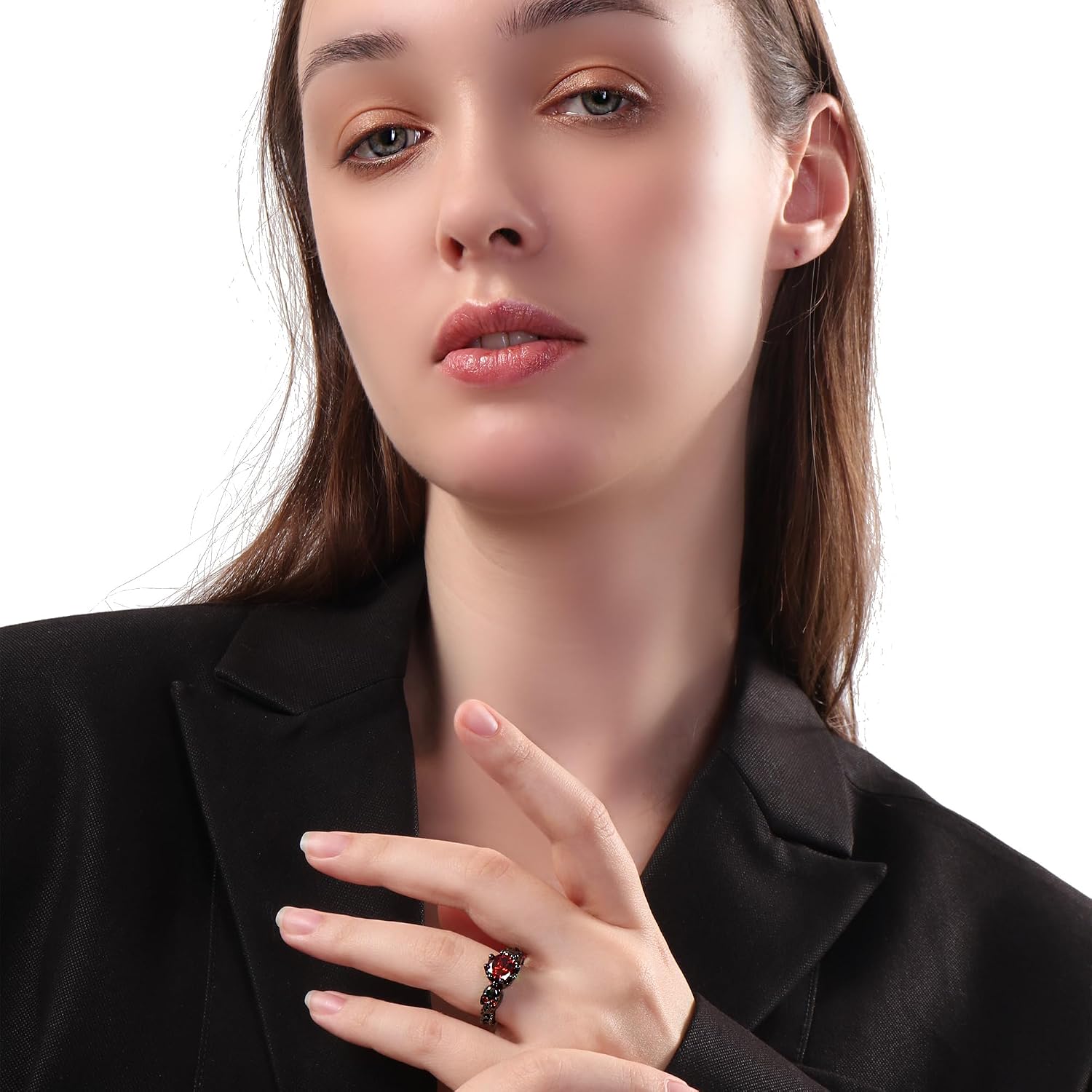 Rings for Women Gothic Jewelry Red/Amethyst Cubic Zirconia Rings Black Goth Accessories anillos para mujer Skull Ring Cool Punk Band Statement Rings for Women,Size 5-10