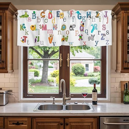 Miniatura 9 de Vandarllin Bonito alfabeto de animales para niños, cenefas para cortinas de cocina, cenefas para ventanas, estampado colorido con bolsillo