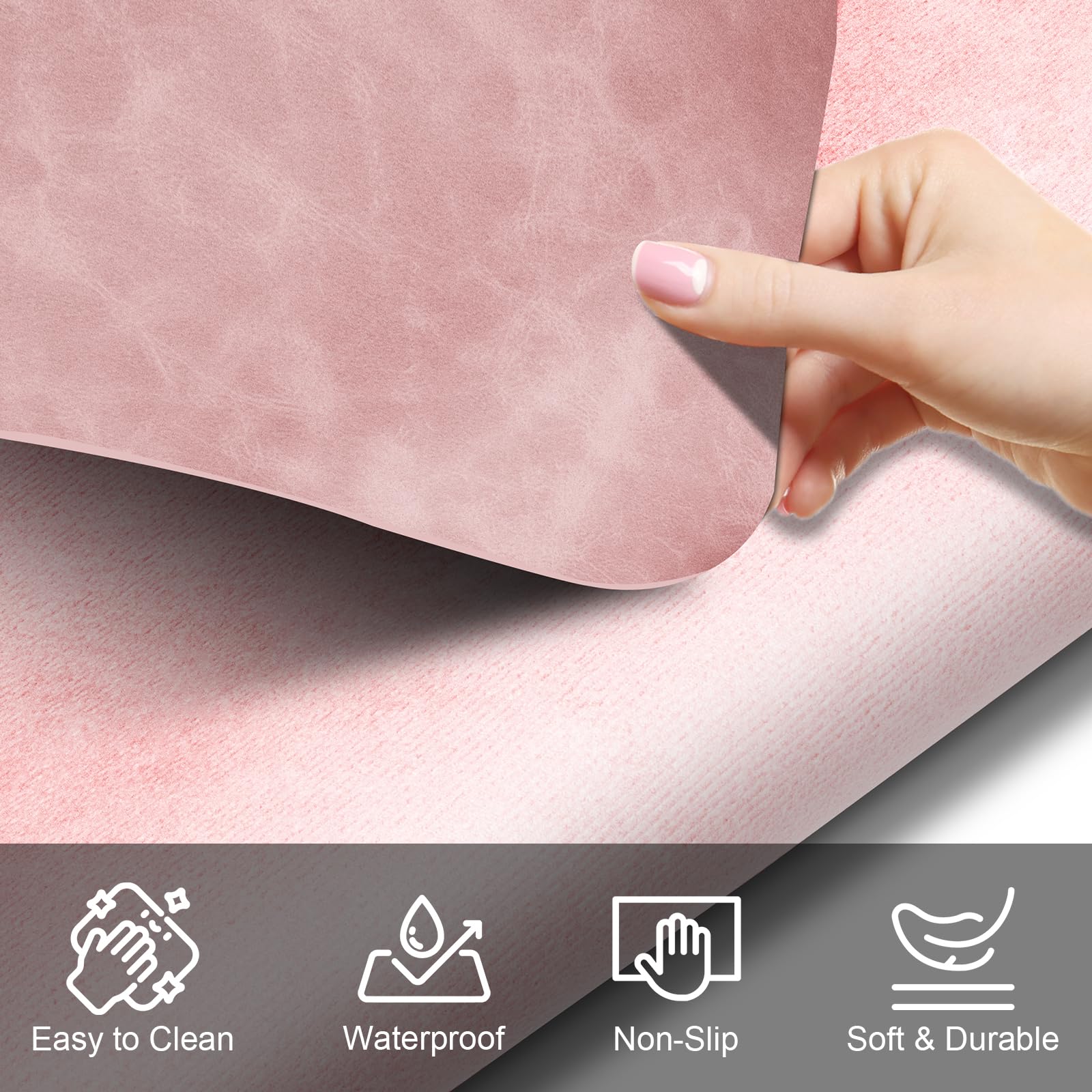 Sous-main de bureau en cuir vieilli imperméable 80 x 40 cm rose