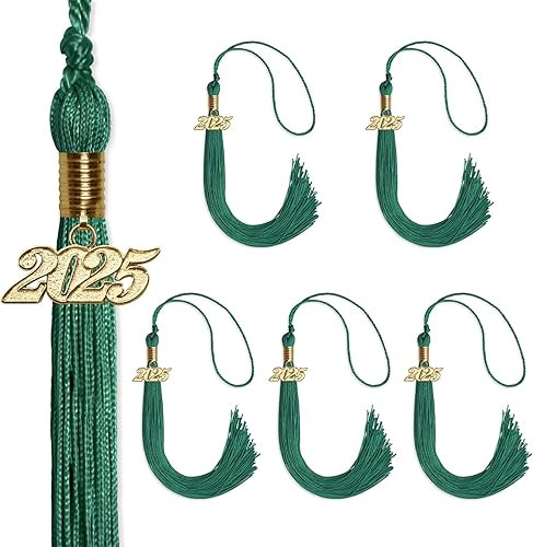 Miniatura 8 de Endea Graduation Paquete de 6 borlas de un solo color con gota de fecha dorada 2024 (rojo)