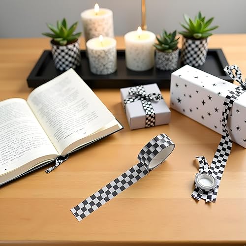 Miniatura 9 de Cinta decorativa Washi cinta adhesiva compacta con patrón de tablero de ajedrez, cinta de papel DIY resistente a la decoloración para artes y