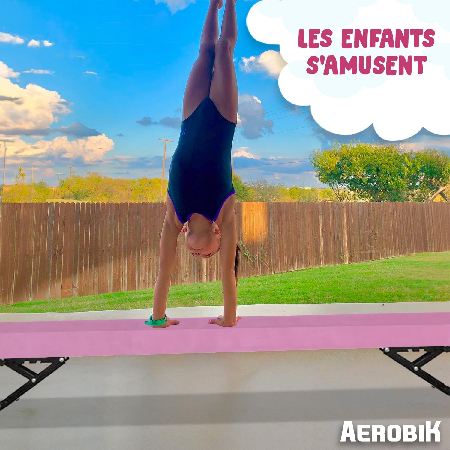 Original Cup Aerobik Poutre de Gymnastique Rose pour Enfants | Hauteur Réglable sur 5 Niveaux de 16,5 à 56,5 cm | Montage Facile et Sécurité Maximale | Antidérapante