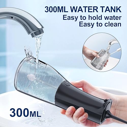 Miniatura 6 de Irrigador dental de agua inalámbrico MOCEL 5 modos de irrigador oral 300ML portátil y USB C cable recargable IPX7 impermeable hilo dental limpiador