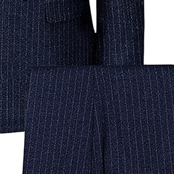 Mens Double Breasted Pinstripe 2 Piece Suit Slim Fit Elegant Prom Blazer and Pants Business Wedding Tuxedo Set (Blue 1,X-Large)