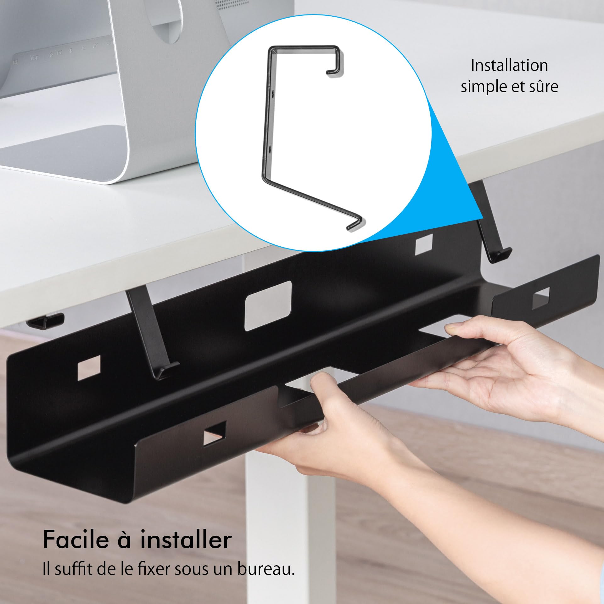 Mimoke Lot de 2 Plateaux de Gestion de câbles, 120 cm (2 x 60 cm), Plateau de câble en Acier pour Bureau, multiprise, Facile à Monter, Peu encombrant
