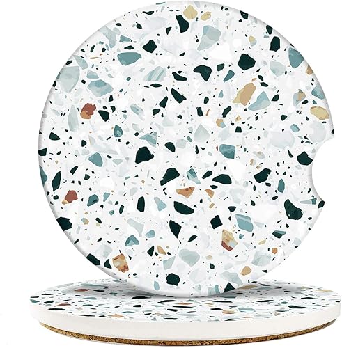 Miniatura 1 de Posavasos de coche para portavasos absorbentes de 2.56 pulgadas, paquete de 2 posavasos de piedra de cerámica, base de corcho, piso italiano