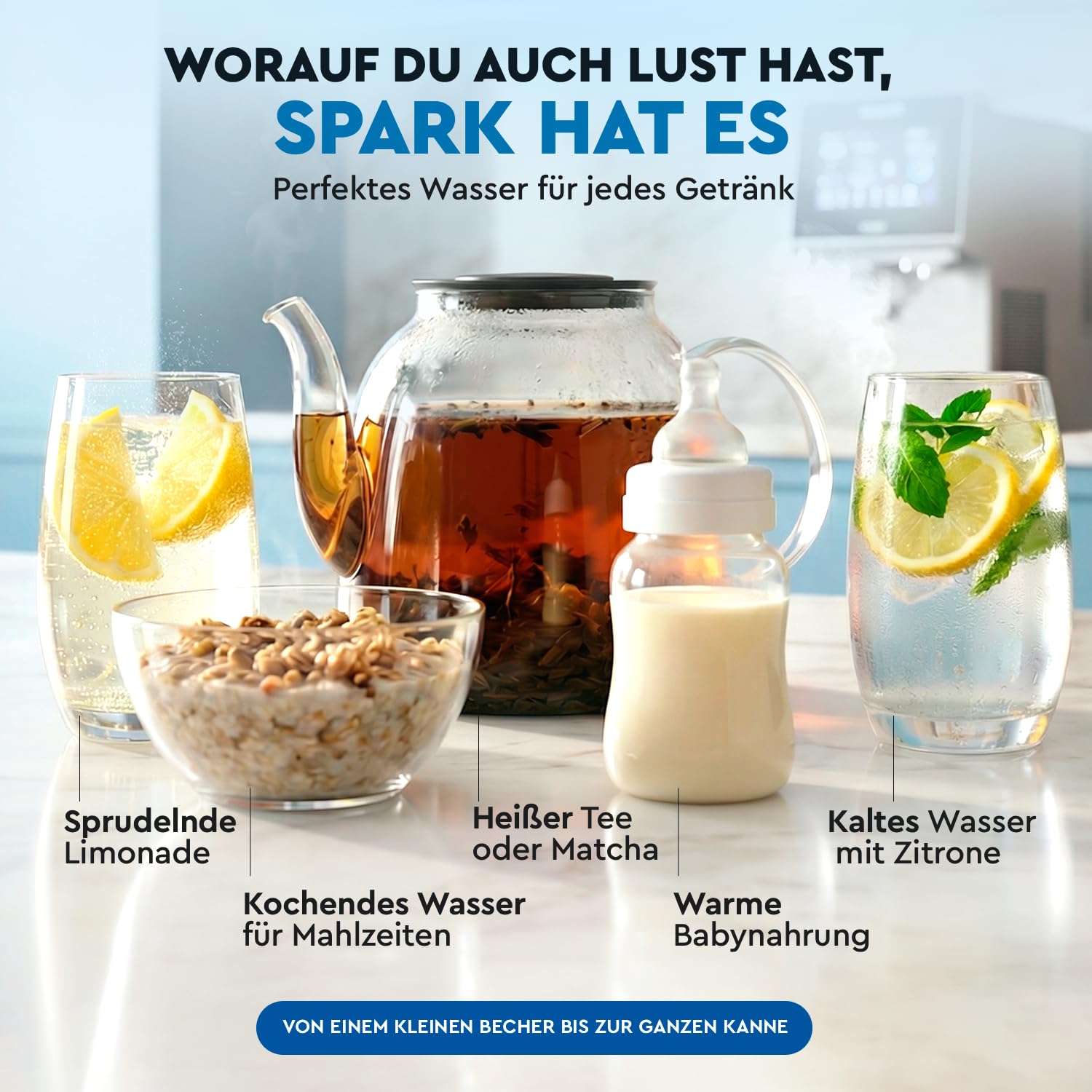 Ecosoft Spark Umkehrosmose Wasserspender 4-Stufige Filtrierung UV-Reinigung Touchscreen WLAN-App-Steuerung Sprudel Kalt Heißwasser