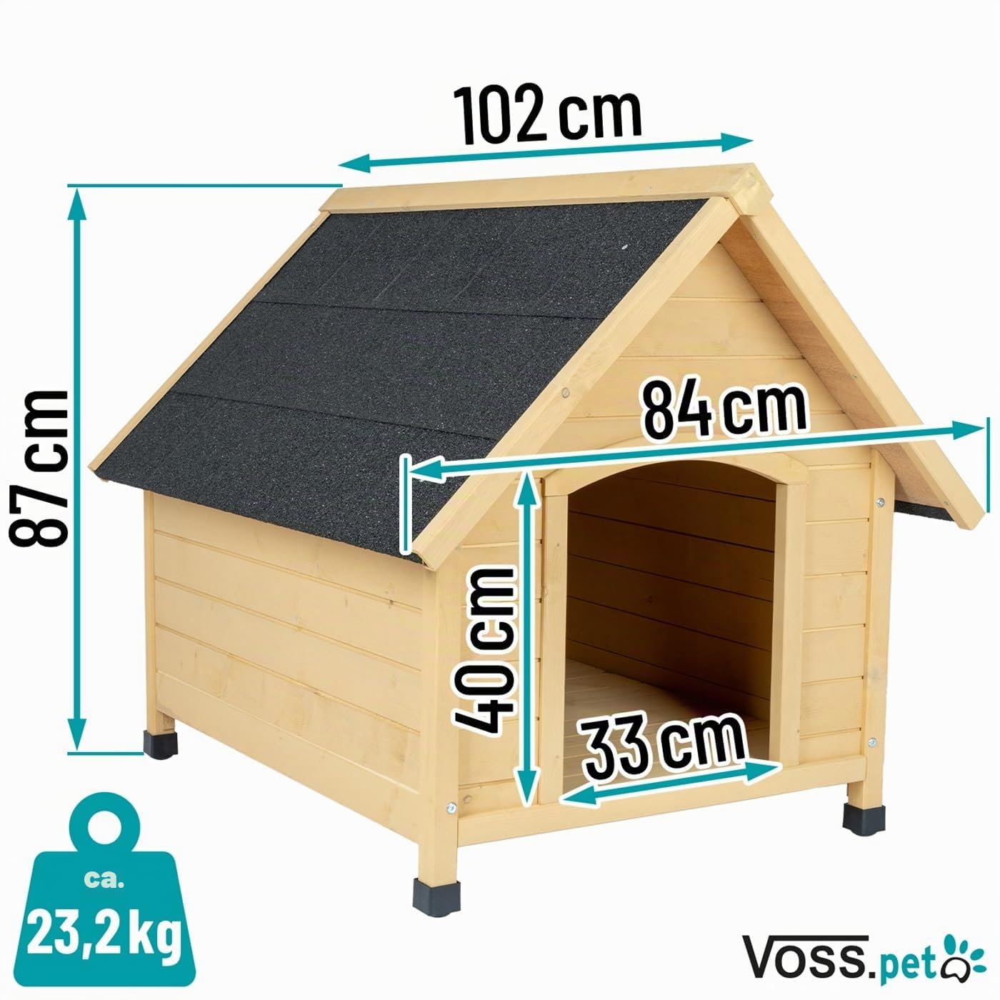 Hundehütte Liam, Hundehöhle, Hundehaus aus lasiertem Fichtenholz, naturbraun, XXL