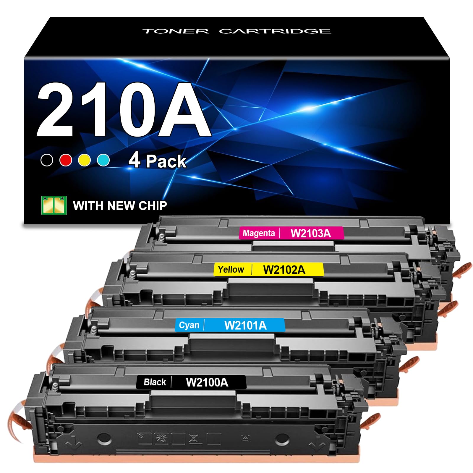 210A Toner Cartridges 4 Pack (with Chip) Compatible Replacement for HP 210A 210X for Color Pro MFP 4301dw 4301fdw 4201dn 4301fdn 4201dw Printer W2100A W2100X High Yield (Black Cyan Magenta Yellow )