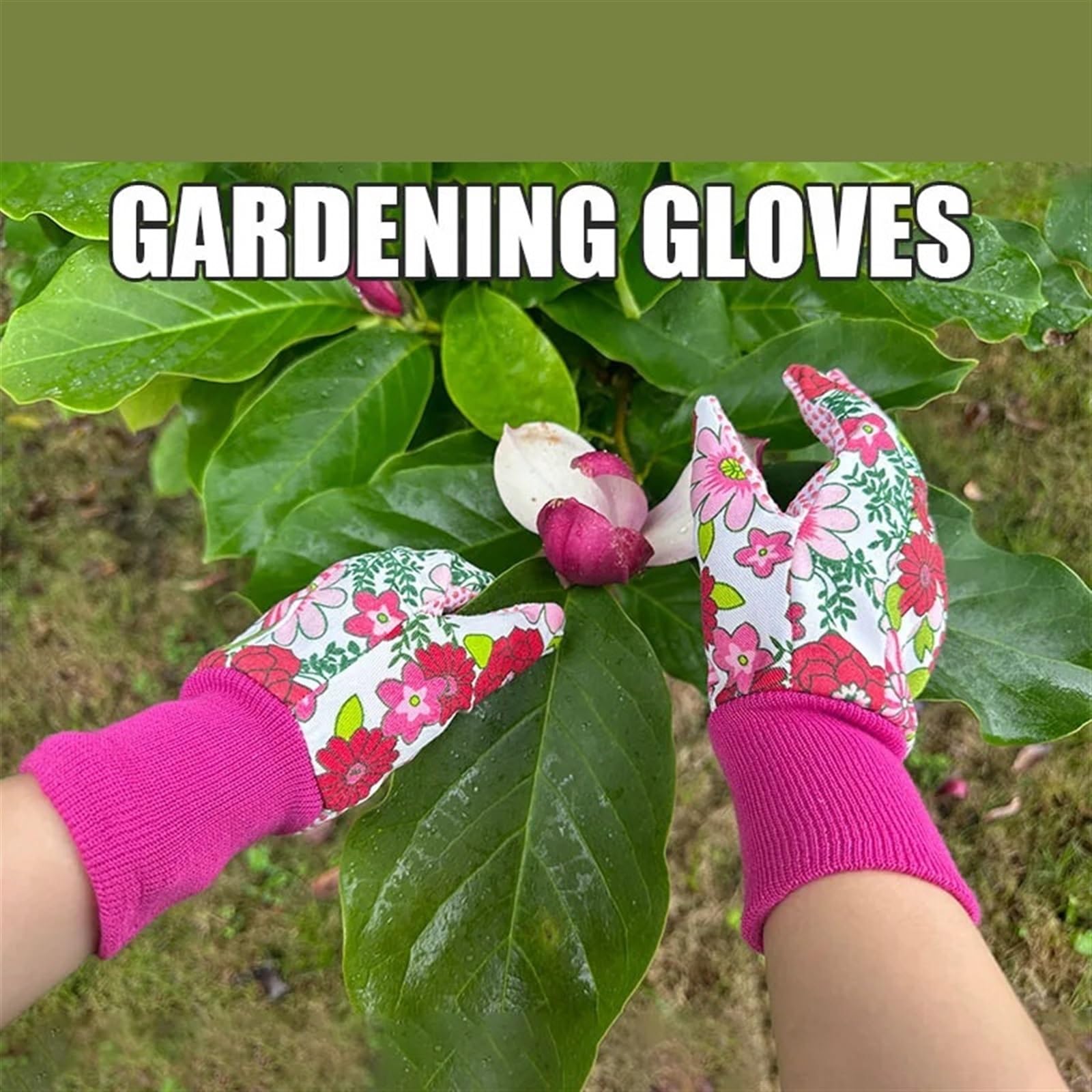 Gartenhandschuhe 3 Paar Gartenhandschuhe for Damen, weiche Baumwolle, rutschfeste Arbeitshandschuhe mit Blumenmuster, kurze elastische Sonnenschutz-Gartenhandschuhe