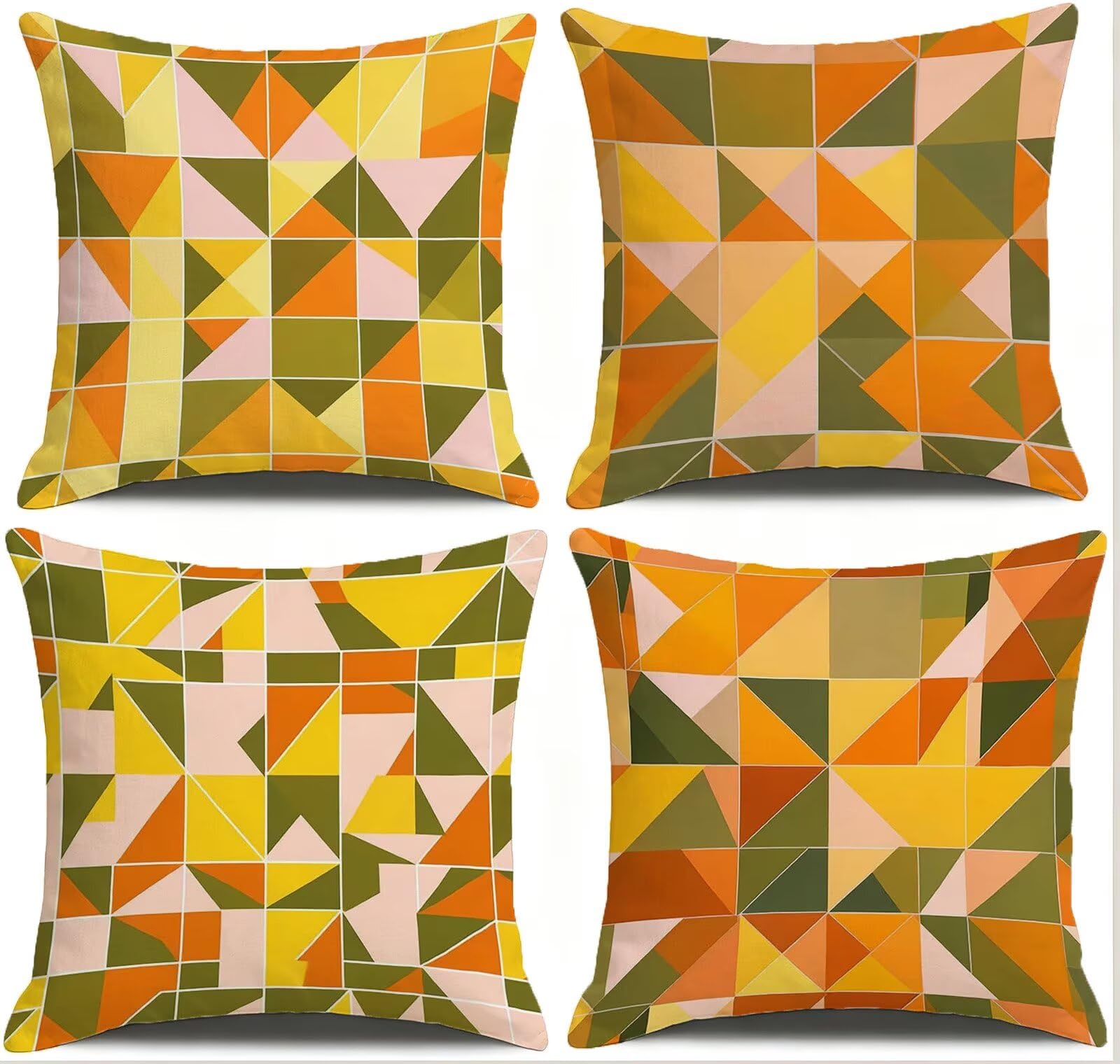 Giallo Federe Cuscini Divano 40x40cm, Cuscini da Esterno Set de 4, Cod-92 | Lin Copricuscini Decorativi Letto Arredo, per Letto, Soggiorno, Giardino, Esterno, Casa Decorazione Set di 4 Geometria