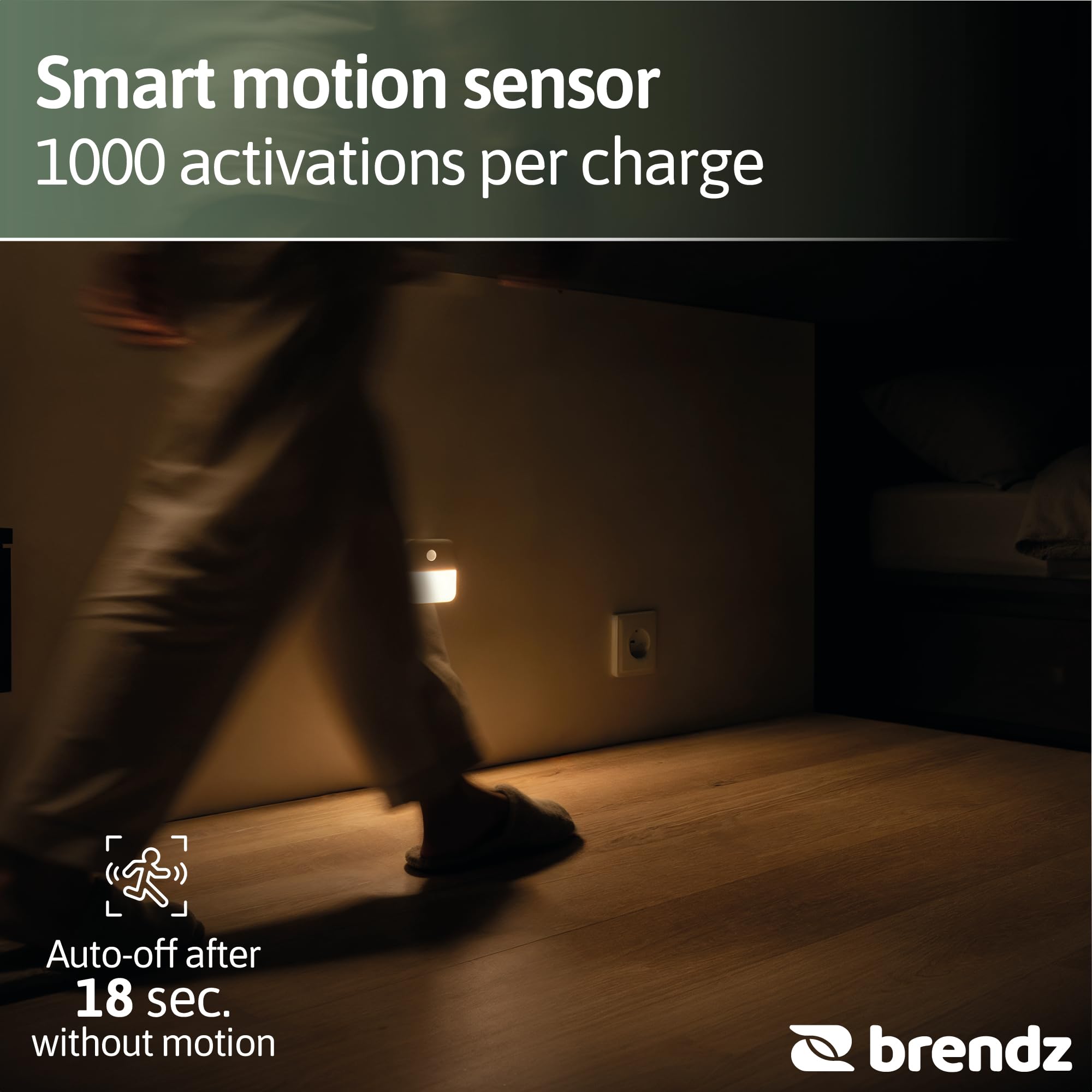 Brendz Veilleuse LED pour escalier avec détecteur de mouvement, USB-C rechargeable, magnétique, blanc chaud 3000K, éclairage d'armoire sans fil, veilleuse, éclairage d'escalier, Inuk, pack de 4