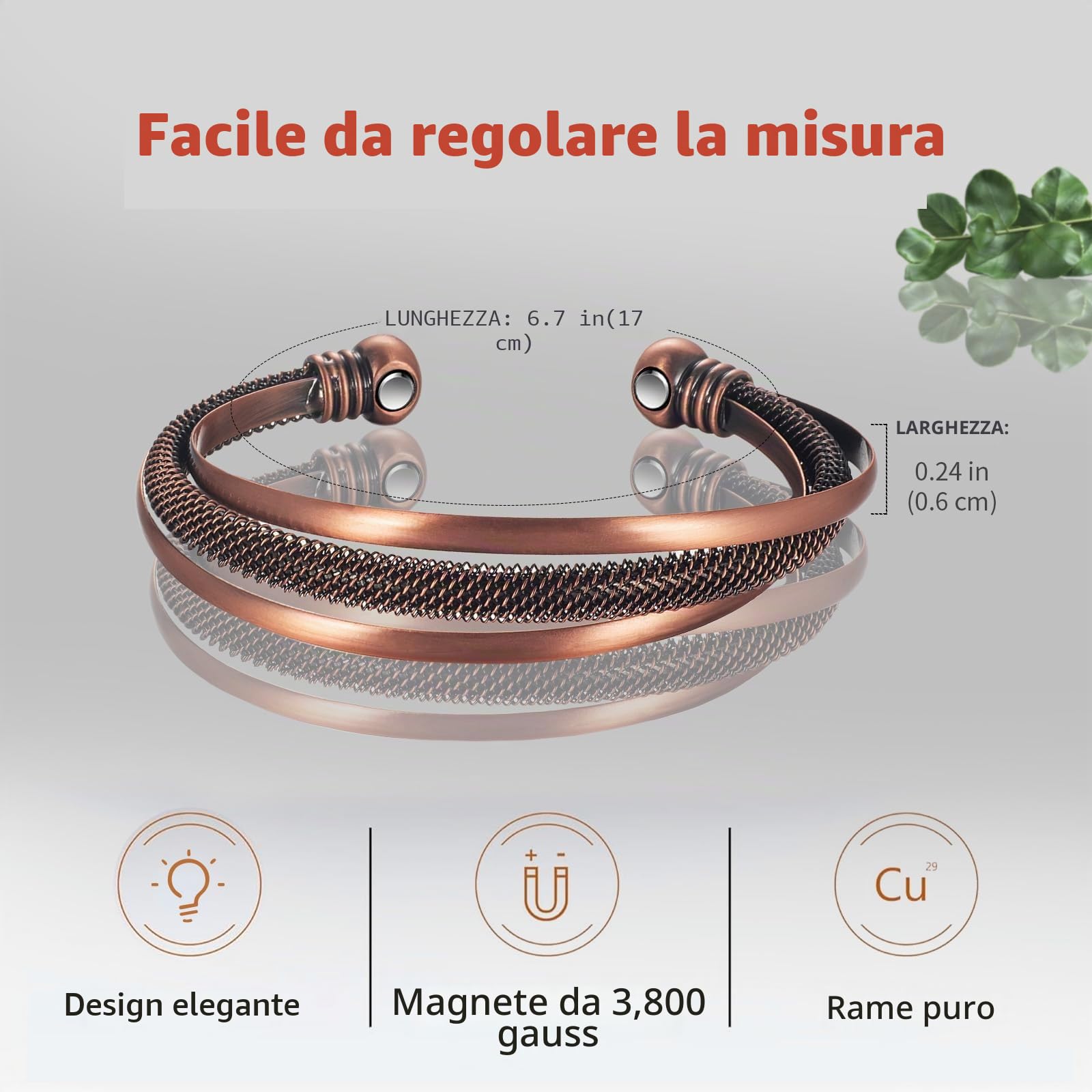 3500 Gauss Trattamento Magnetico Artrite Braccialetti Maschili e Femminili, 2 Braccialetti in Rame Magnetico Super Forte Promuove efficacemente la circolazione sanguigna e allevia il dolore artrite