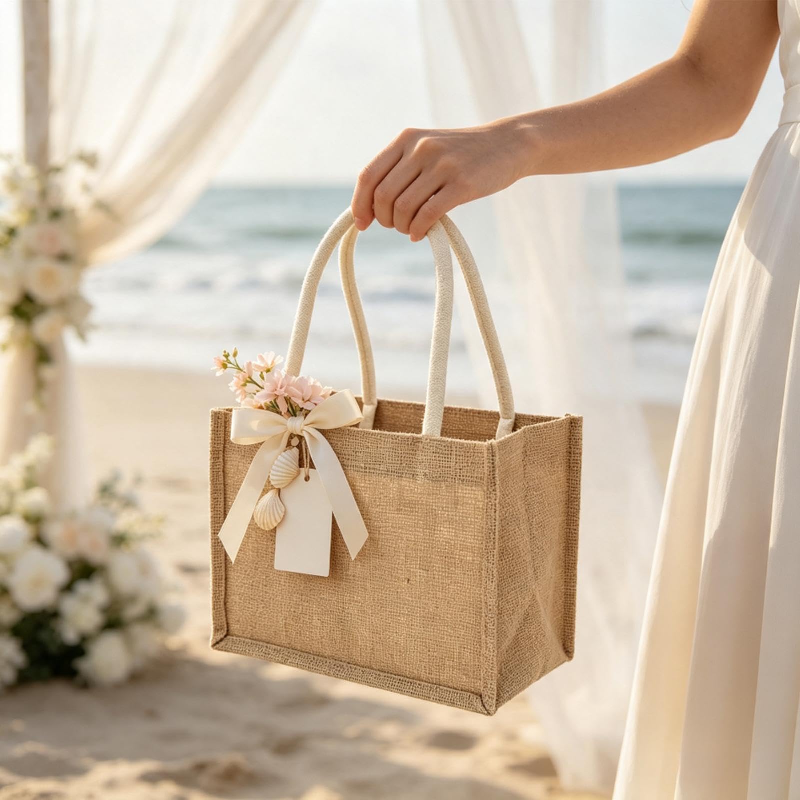 Sac Fourre-Tout En Jute Lot De 8 Pochettes Légères, Portables Et De Grande