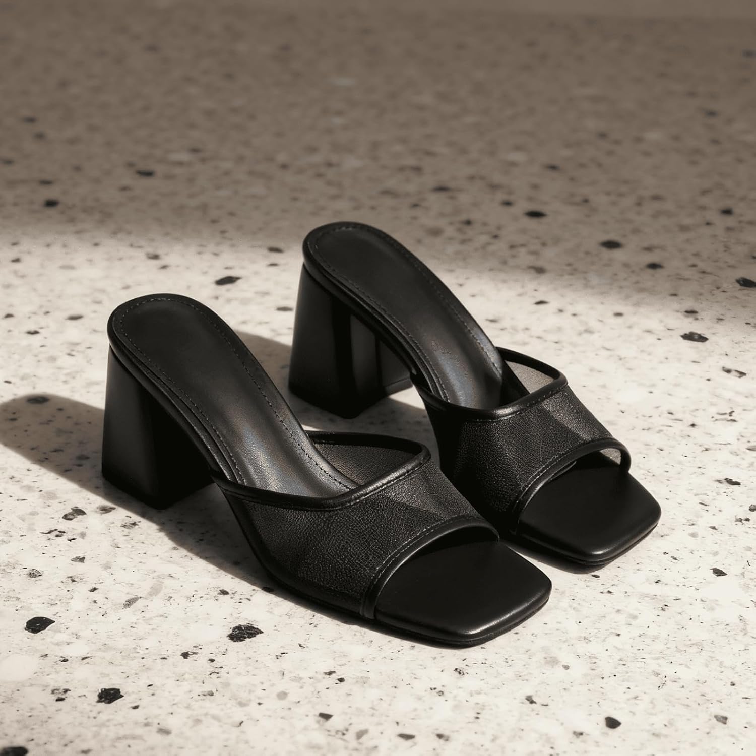 Mattiventon Heeled Sandals for Women Slide Sandals Square Open Toe Mules Chunky Heels Slip On Summer Dress Shoes - Image 4