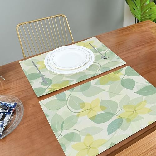 Miniatura 5 de Manteles individuales limpiables personalizados con flores suaves y frescas, color amarillo limón, verde claro, para mesa de comedor, rústico,