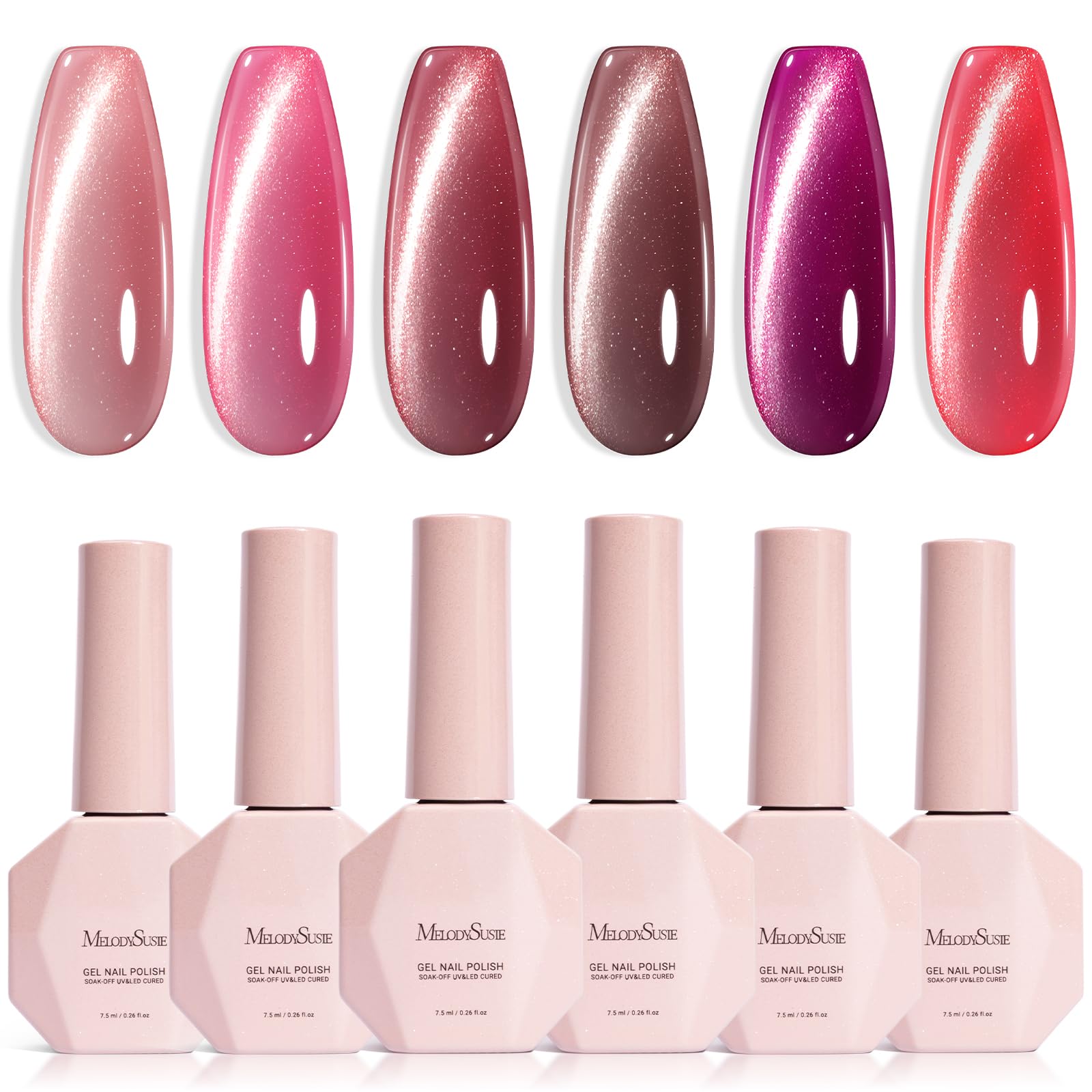 MelodySusie Ruby Gleam Red Cat Eye Set Cat Eye Gel Nail Polish Set 6 Pcs, 0.26 Fl Oz Glitter Holographic Magnetic Nail Polish with Magnet, UV Nail Polish for Nail Art Manicure Salon DIY at Home Ruby Gleam Cat Eye Set