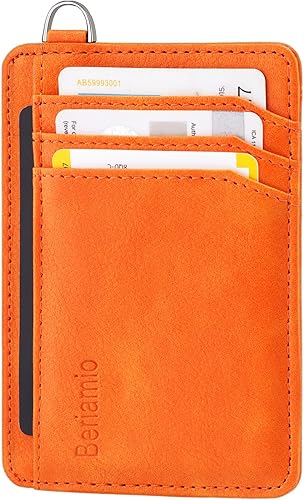 Hypotenuse Groove Slim Minimalista Bolsillo frontal Bloqueo RFID Tarjetero Cartera con grillete en D para hombres y mujeres, Albaricoque, Minimalista