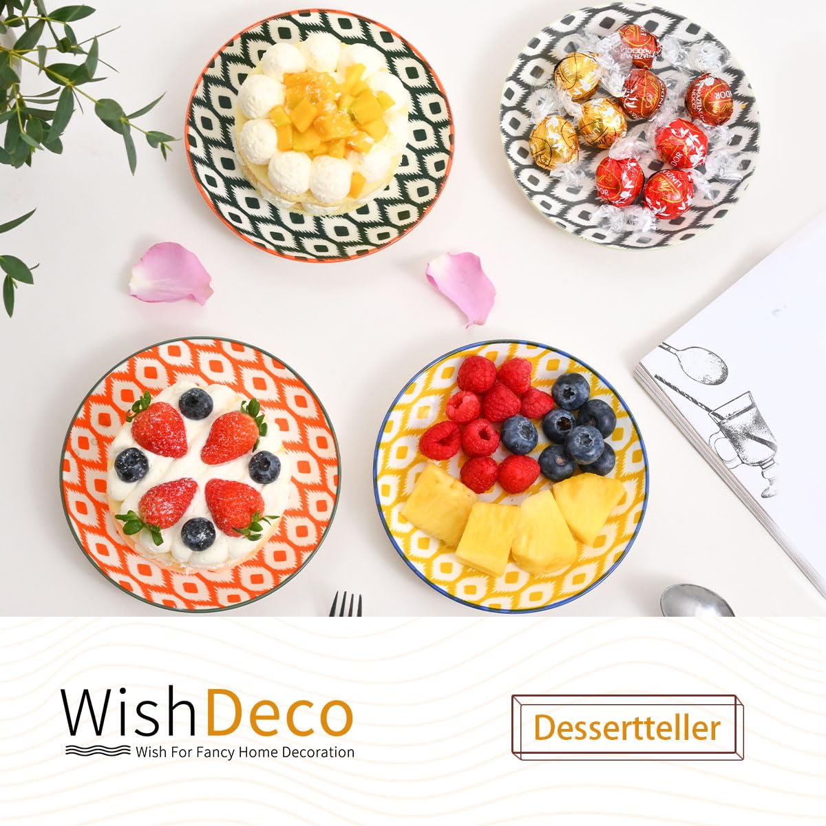 Swuut Taartborden, dessertborden, voorgerechtenborden van keramiek, mat, kleine borden, 15 cm, ontbijtborden, set van 4 (wit
