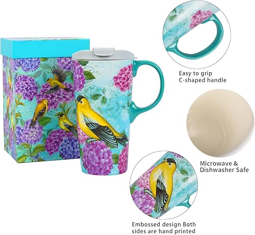 Miniatura 6 de TZSSP Taza de cerámica Café Porcelana Latte Taza de té 17oz. Pájaro colibrí
