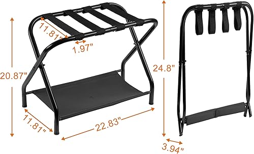 Miniatura 3 de Heybly Portaequipajes, paquete de 2, soporte plegable de acero para maleta con estante de almacenamiento para dormitorio, hotel, marco de acero