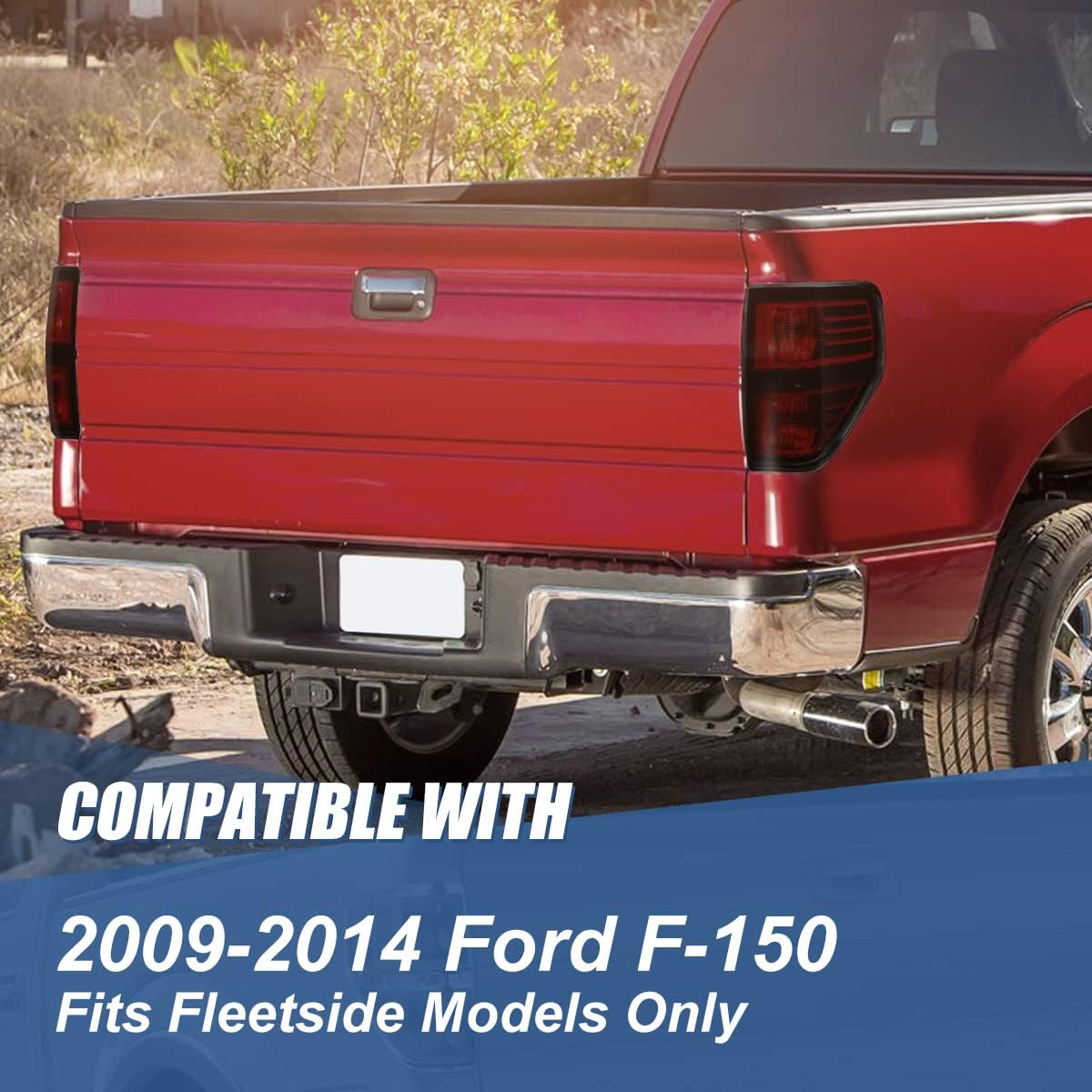 Auto Dynasty Tail Lights Compatible with 2009-2014 Ford F-150 Fleetside Bed Rear Brake Lamps, Driver and Passenger Side, Black Housing Smoked Lens