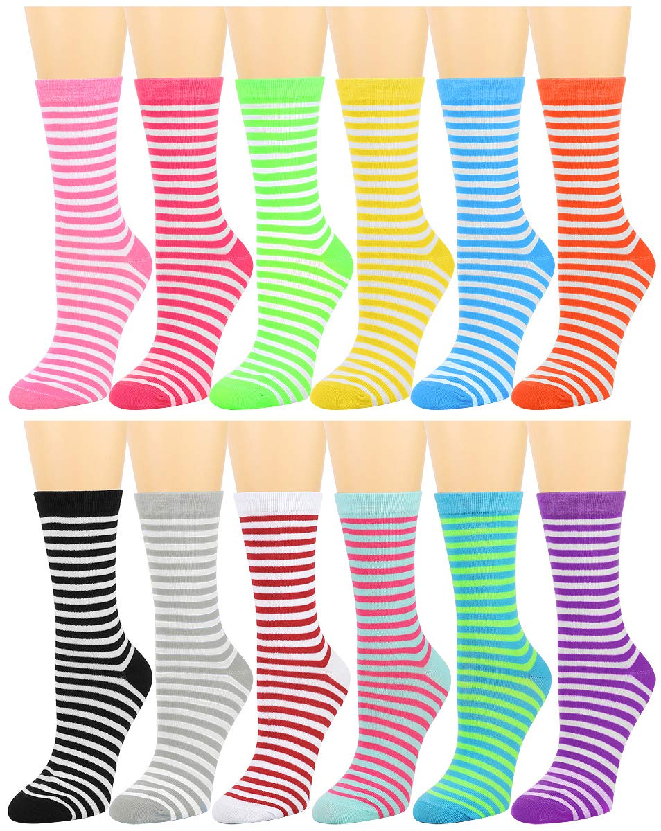 Falari 12 Pairs Women's Cotton Crew Socks Assorted Colors