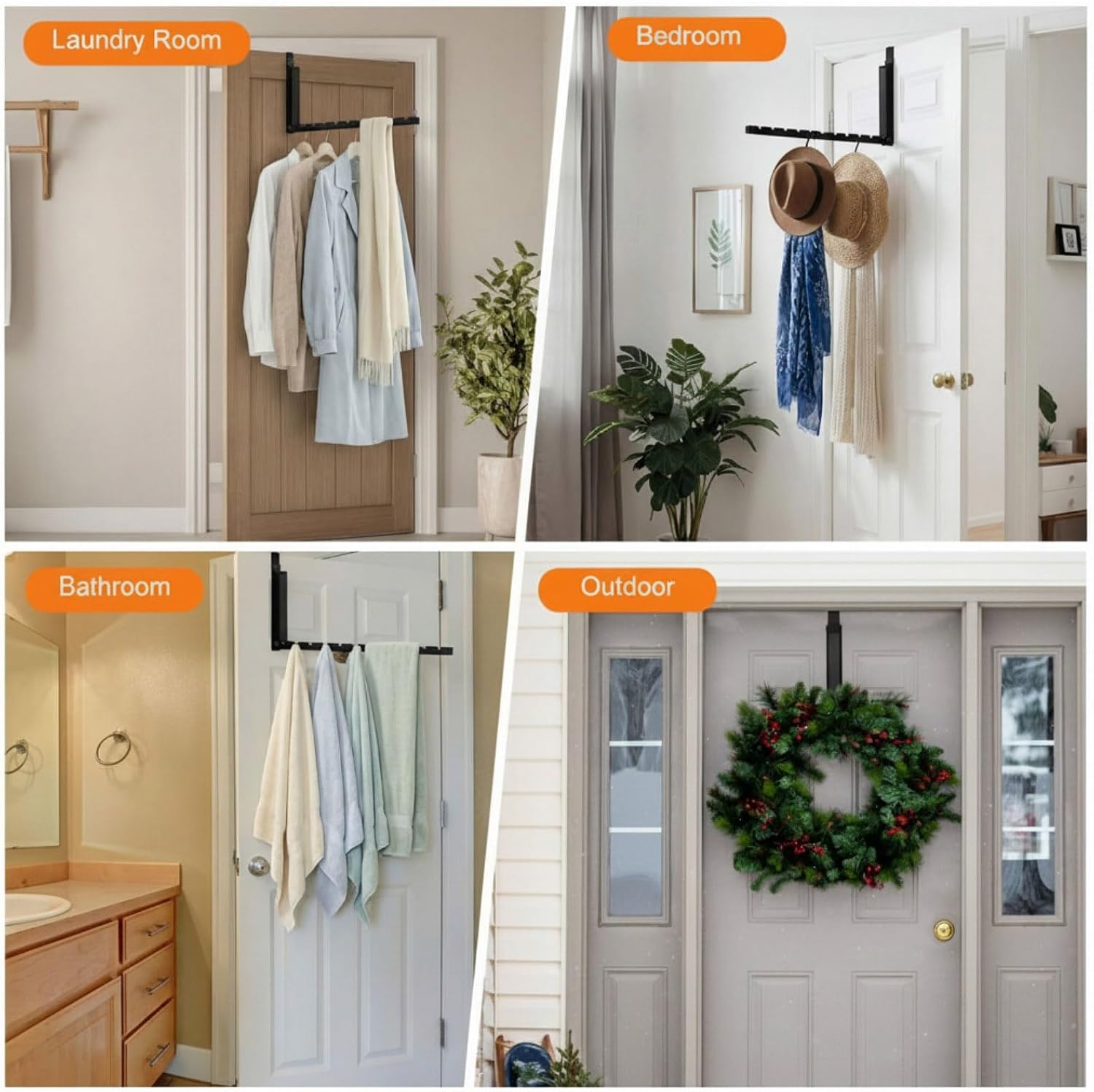 LemonRoad 2 Pack Over the Door Hooks Hanger with 11 Ridge Foldable Over Door Drying Rack Folding Extended Space Saving Clothes Rack Black Collapsible Hanging Coat Racks for Laundry Bedroom Dorm Travel