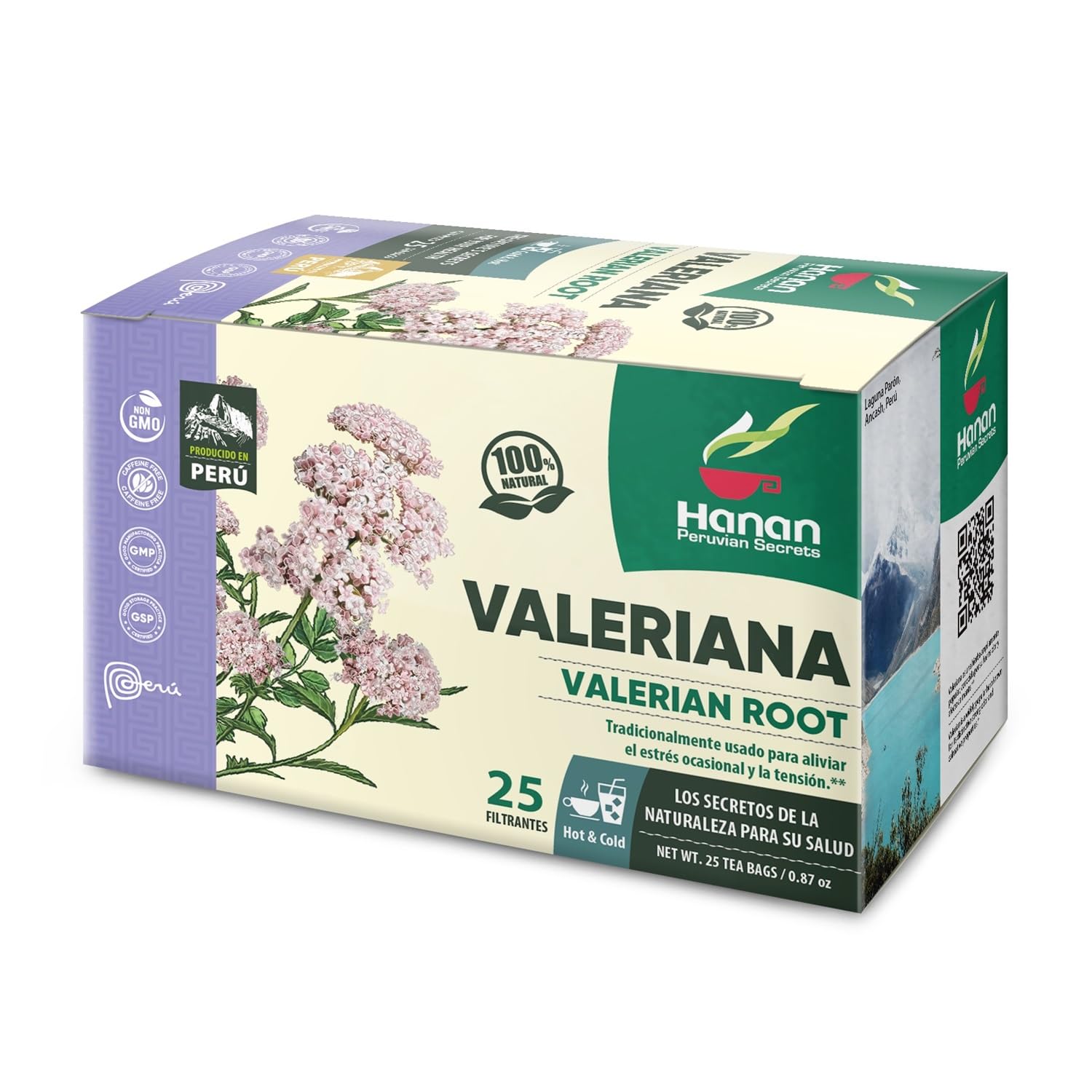 Hanan Peruvian Secrets Valeriana Herbal Tea | 100% Natural Valerian Root | 25 Tea Bags | Naturally Aids in Relieving Occasional Stress, Tension | Safely Promotes Sleep and Relaxation 25 Count (Pack of 1)