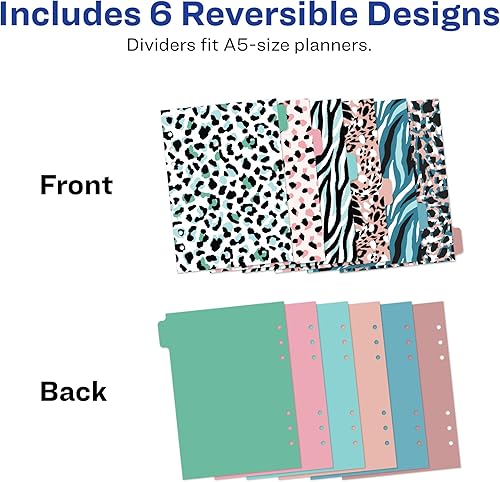 Miniatura 2 de Avery Divisores de agenda para planificadores A5, juego de 6 pestañas, diseño de estampado de animales coquetos, 1 juego (25440)