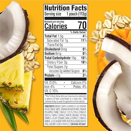 Miniatura 6 de Happy Tot Organics Pudín de leche de avena, sin lácteos, aperitivo para niños pequeños etapa 4, leche de avena, mangos, piña y leche de coco, bolsa