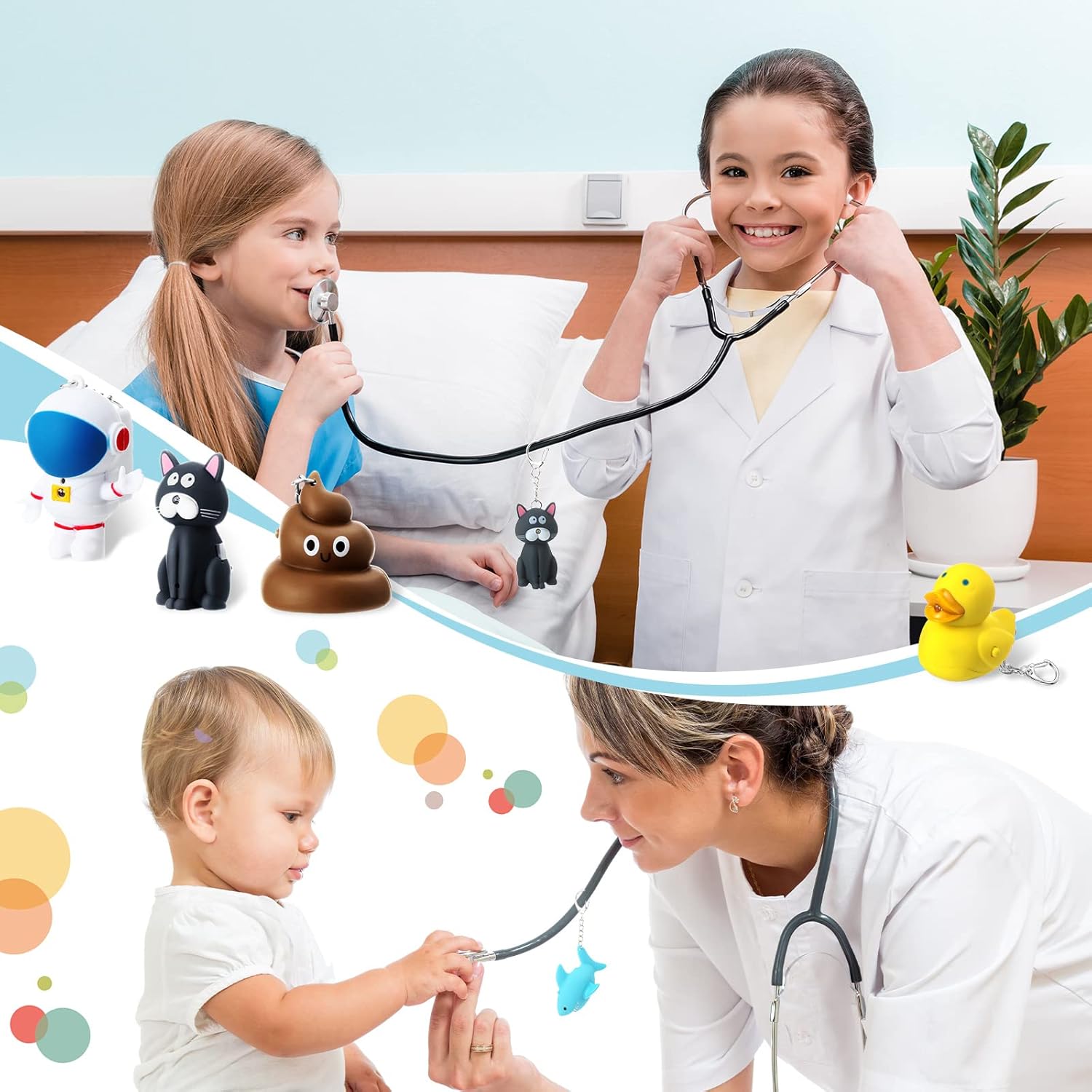 Newtay 6 Pcs Nurse Animal Flashlight Keychain Pediatric Nurse Flashlight LED Cat Alien Lion Frog Animal Pen Badge Reel Light(Lovely)