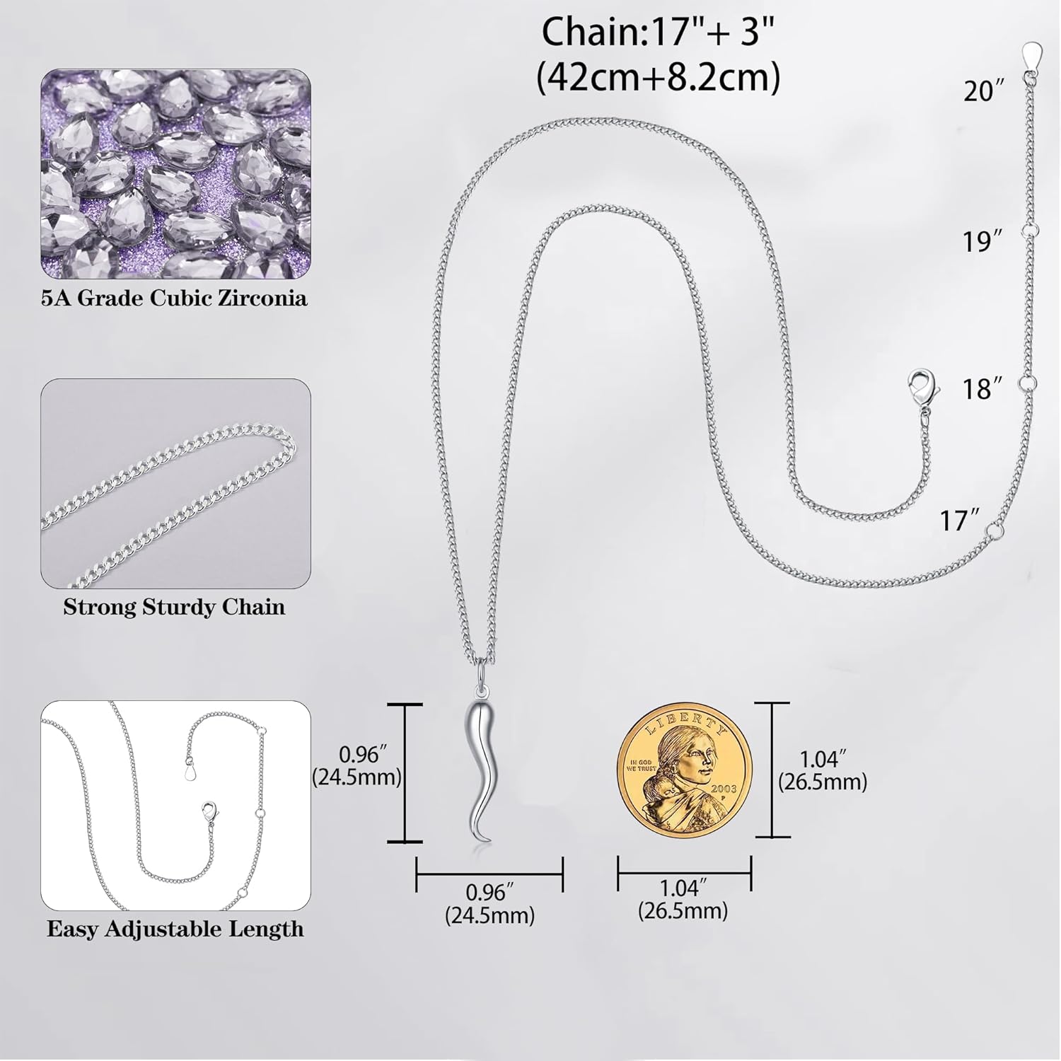 925 Sterling Silver Cross Dove Hamsa Anchor Italian Horn Sun Moon Star Choker Pendant Necklace Jewelry for Women Mens - Image 2