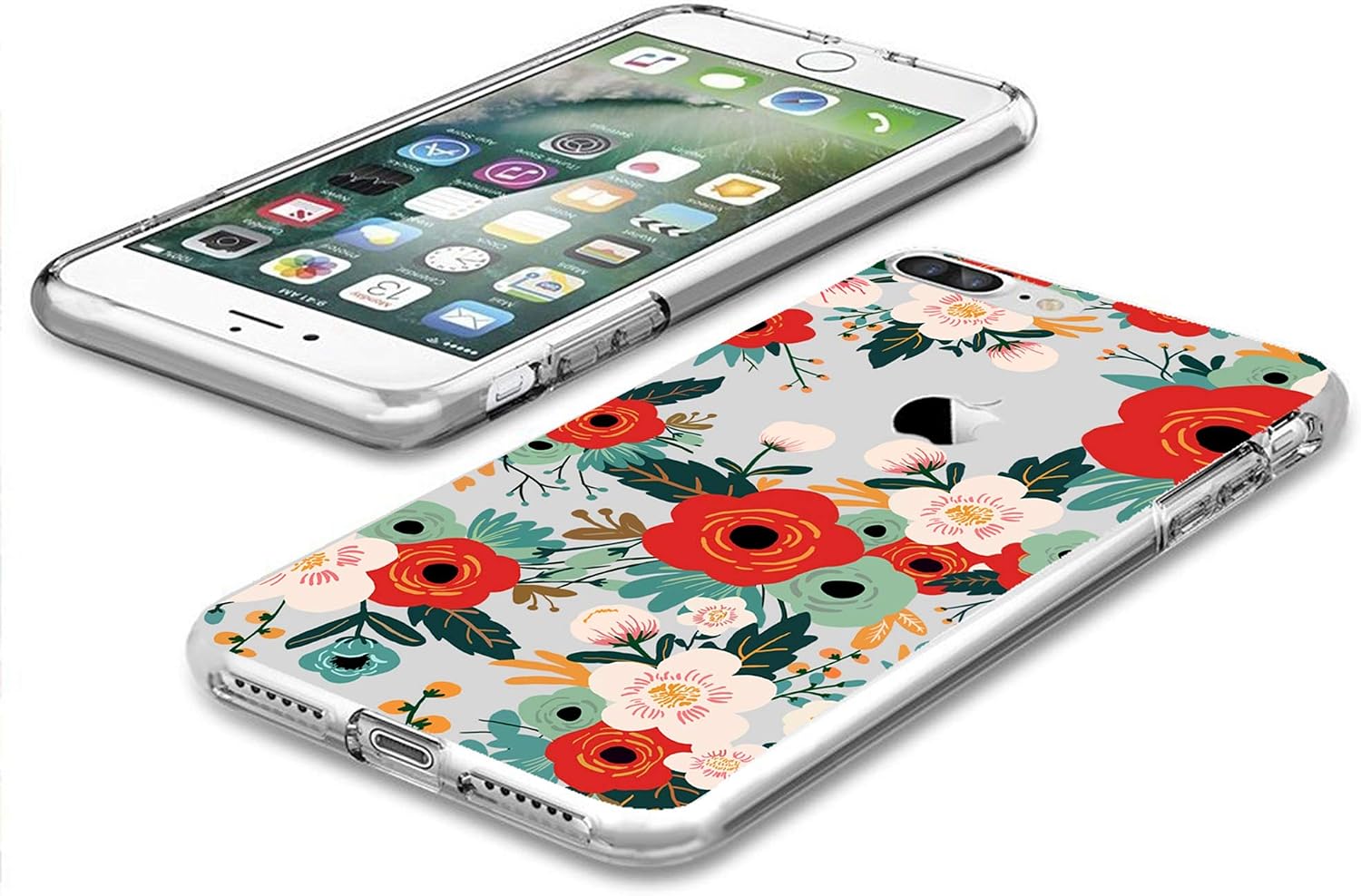 Case for iPhone 7 Plus/8 Plus Clear Case 5.5" Red Roses Floral Flower Pattern Design Printed Flexible TPU Protective Phone Case Cover for Apple iPhone 7Plus 8Plus Shockproof Anti-Drop-Scratches Bumper