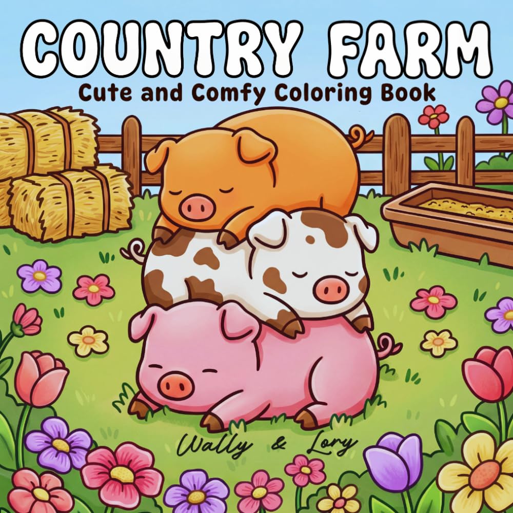 Country Farm Coloring Book: Cozy Scenes with Cute, Comfy Animals and Charming Barnyard Friends for Stress Relief, Relaxation, and Mindfulness for Kids and Adults